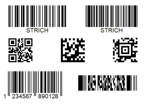 Assorted 1D and 2D barcodes