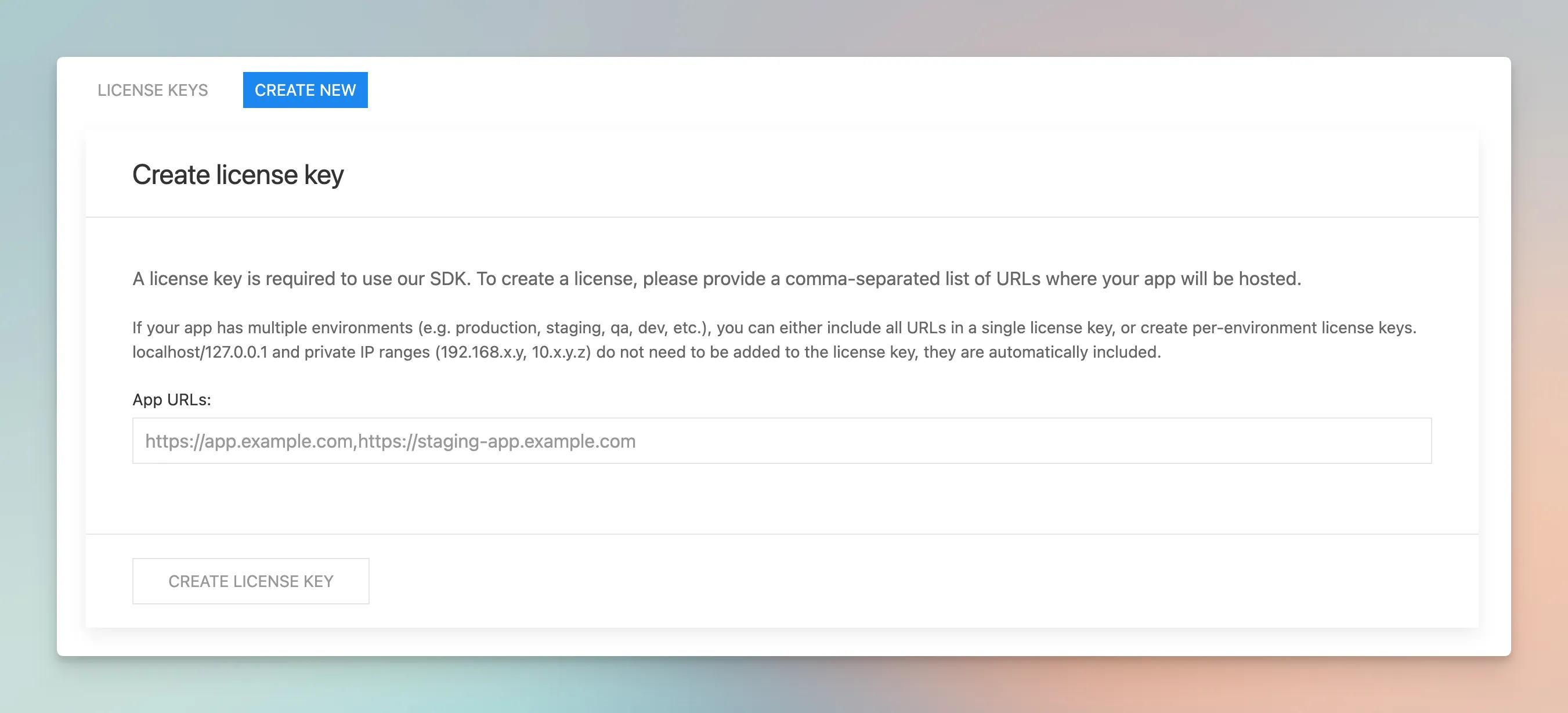 Create New License Key - STRICH