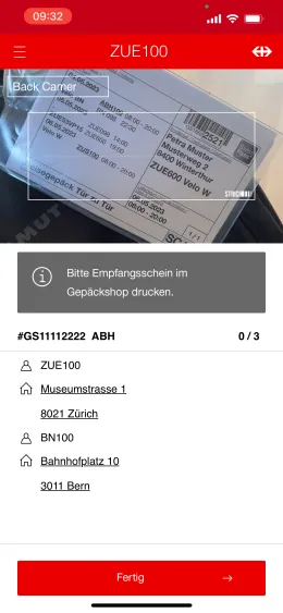 SBB Baggage App Screenshot 3