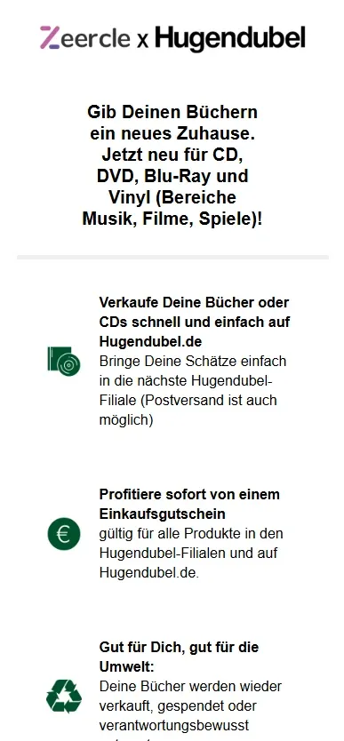 Screenshot of Zeercle app for Hugendubel buy-back service