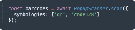 Code snippet showing PopupScanner snippet