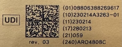 GS1 Data Matrix code containing a UDI